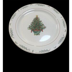East Bay Import Co. Holiday Dinner Plate With Christmas Tree Design Porcelain Wh